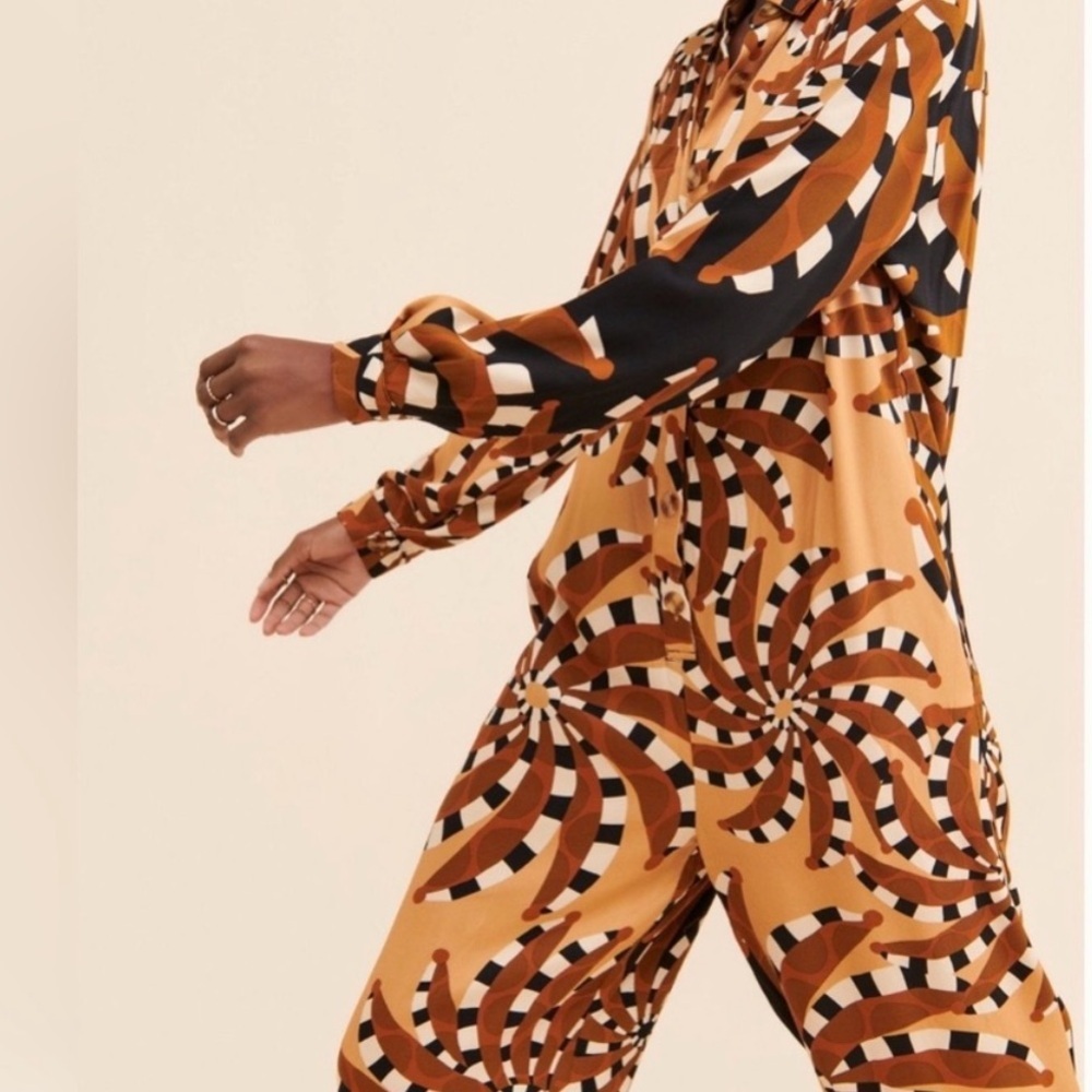 FARM Rio Mixed Banana Geometric Print Jumpsuit Button Down Long Sleeve Small - Picture 2 of 8